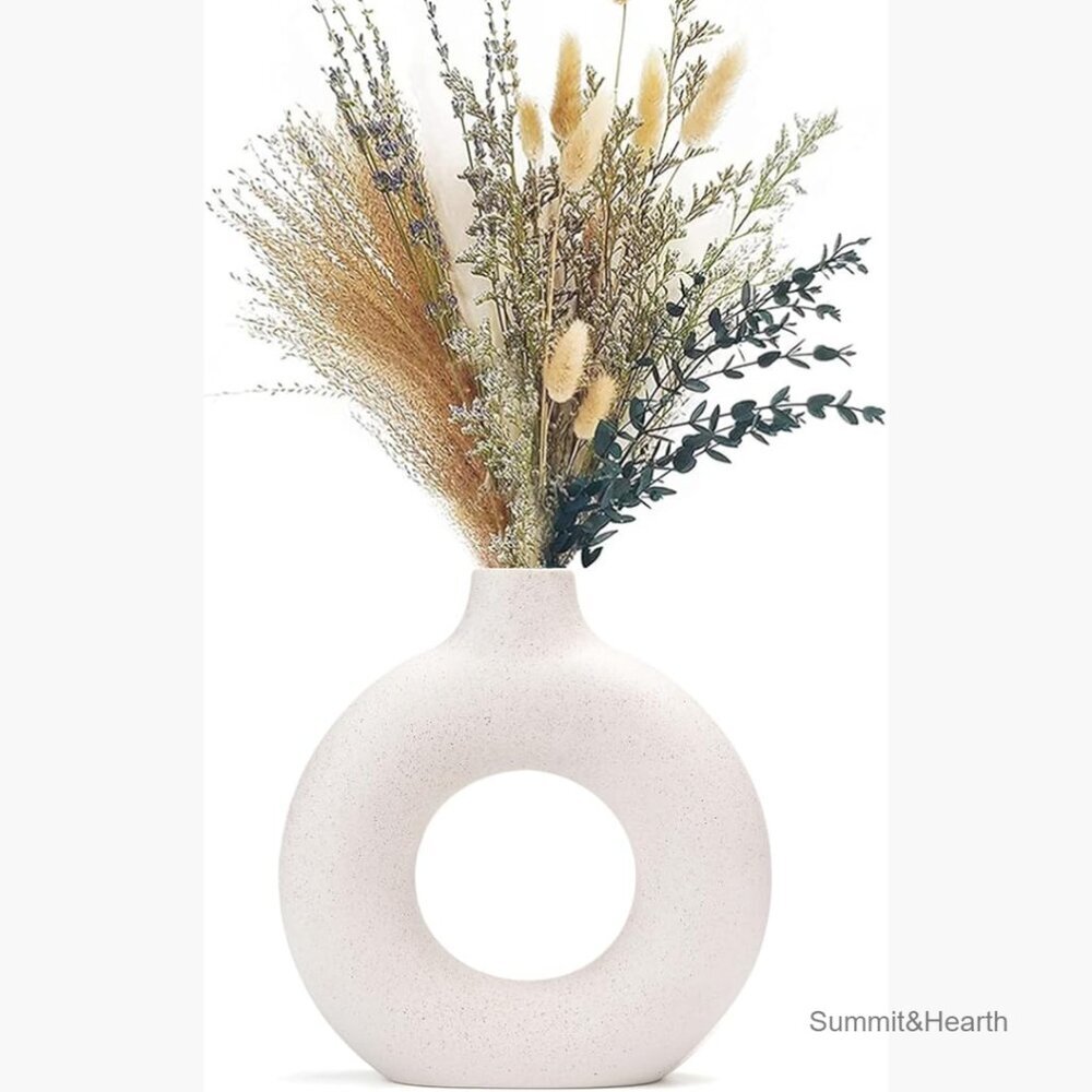 Handmade Ceramic Donut Vase for Dried Flowers, Modern Home Decor